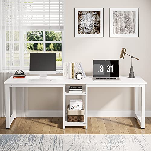 Tribesigns 78 Inches Computer Desk, Extra Large Two Person Office Desk with Shelf, Double Workstation Desk for Home Office(White)