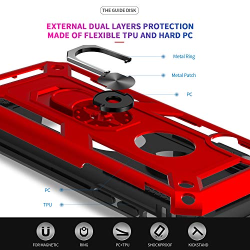 LeYi for iPhone XR Phone Case, iPhone XR Case with [2PCS] Tempered Glass Screen Protector for Women Men, [Military-Grade] Shockproof Phone Case with Ring Kickstand for Apple iPhone XR 10, Red