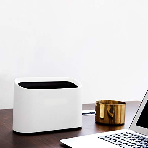 SUBEKYU 0.4 Gal Mini Countertop Trash Can, Small Desktop Garbage Can for Office, Tiny Wastebasket, Plastic, White