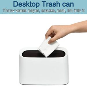 SUBEKYU 0.4 Gal Mini Countertop Trash Can, Small Desktop Garbage Can for Office, Tiny Wastebasket, Plastic, White