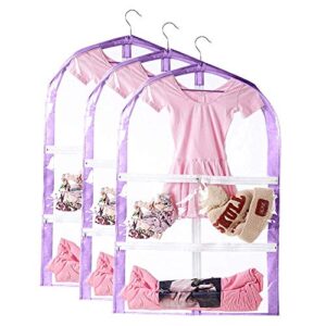 clear kids garment bags,3 packs garment bag for dance costumes with pockets,foldable garment bags for hanging clothes travel storage,dance garment bags for dancers.35" garment dance competition bag