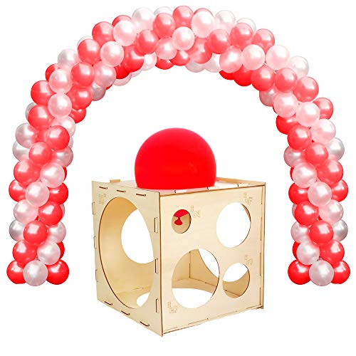 Auihiay 2-10 Inch Collapsible Wood Balloon Sizer Box Cube, Balloon Size Measurement Tool for Balloon Decorations, Balloon Arches, Balloon Columns (9 Holes)