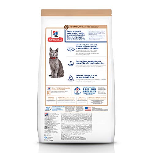 Hill's Science Diet Senior 7+ No Corn, Wheat or Soy Dry Cat Food, Chicken Recipe, 3.5 lb. Bag