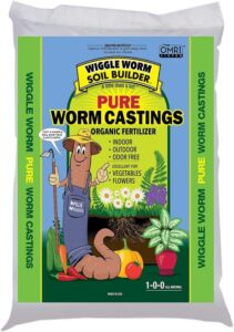wiggle worm 100% pure organic worm castings 12 pounds - organic fertilizer for houseplants, vegetables, and more – omri-listed earthworm castings to help improve soil fertility and aeration