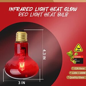 AOMRYOM 100W 2 Pack Infrared Heat Lamp Bulb Red Light Heat Bulbs for Pet Lizards Bearded Dragons Chameleons Snakes Reptiles & Amphibians