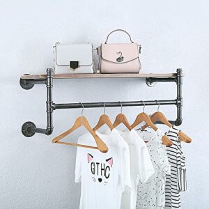 jianzhuo industrial pipe clothing rack wall mounted with real wood shelf,rustic retail garment rack display rack cloths rack,pipe shelving floating shelves wall shelf,36in commercial clothes racks