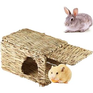 Tfwadmx Rabbit Grass House, Extra Large - Natural Hand Woven Seagrass Play Hay Bed, Hideaway Hut Toy for Bunny Hamster Guinea Pig Chinchilla Ferret