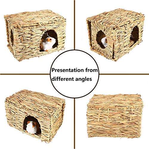 Tfwadmx Rabbit Grass House, Extra Large - Natural Hand Woven Seagrass Play Hay Bed, Hideaway Hut Toy for Bunny Hamster Guinea Pig Chinchilla Ferret