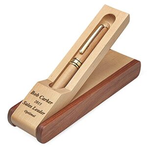 Personalized Flip Over Wooden Pen Stand & Pen - Custom Engraved Wooden Pen and Holder - Executive Gift Shoppe