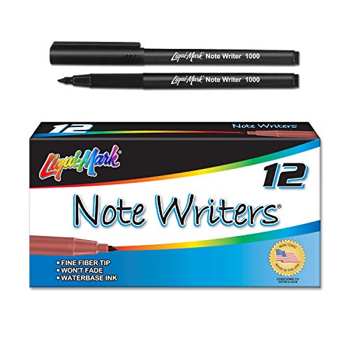 Note Writers - Black - Fine Point Markers - Fiber Point - Waterbase Ink - 12 Pack - Dozen Box - Teacher Marking Pens