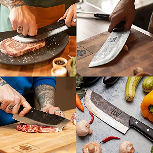 Daozi, Forged Cleaver Butcher Knife, 7.9-in High Carbon Steel Blade, Handmade Chinese Traditional Knife,Best for Chopping, Slicing, Cutting Meat,Fish,Ham