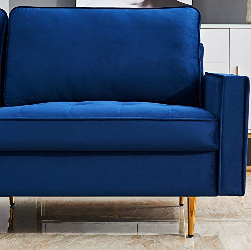 Danxee Velvet Fabric Sofa Couch 71" Wide Mid Century Modern Tufted Fabric Sofa Living Room Sofa 700lb Heavy Duty with 2 Pillows (Blue)