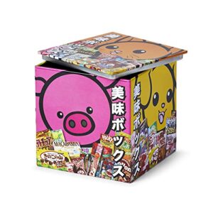 dagashi japanese anime otaku snacks tin storage box - 4x4-inch metal novelty stash container with pop top lid - decorative organizer holder cube canister