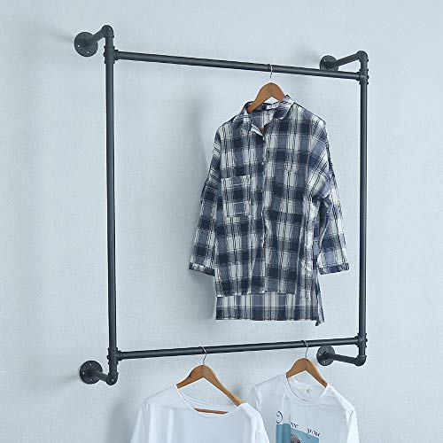 Industrial Pipe Clothing Rack Wall Mounted,Vintage Commercial Clothes Racks for Hanging Clothes,Metal Retail Garment Rack Display Rack Cloths Rack,Black Laundry Room Clothing Hanging Rack (39.37in)