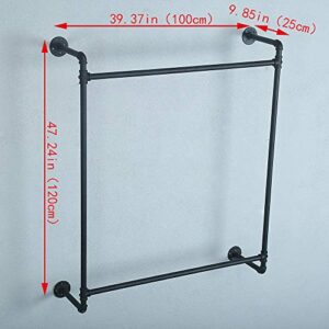 Industrial Pipe Clothing Rack Wall Mounted,Vintage Commercial Clothes Racks for Hanging Clothes,Metal Retail Garment Rack Display Rack Cloths Rack,Black Laundry Room Clothing Hanging Rack (39.37in)