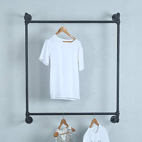 Industrial Pipe Clothing Rack Wall Mounted,Vintage Commercial Clothes Racks for Hanging Clothes,Metal Retail Garment Rack Display Rack Cloths Rack,Black Laundry Room Clothing Hanging Rack (39.37in)