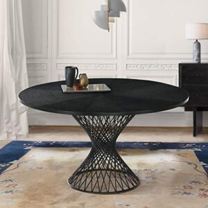 armen living cirque 54" round mid-century modern pedestal black wood dining table with epoxy metal base