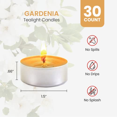 Gardenia Candle Scented Candles Tea Lights Candles - Gardenia Candle - 30 Pack - Gardenia Candle Tea Lights with 3-4 Hour Burn Time Tea Candles - TeaLight Candles for Holiday, Wedding and Home