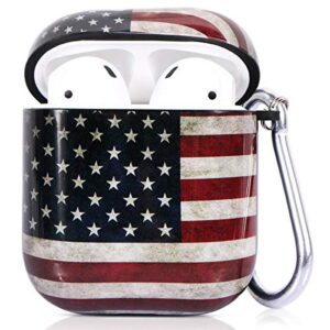 rolees airpods case,3 in 1 cute marble airpods accessories protective hard case cover portable & shockproof women girls men with keychain/strap/earhooks for airpods 2/1 charging case (american flag)
