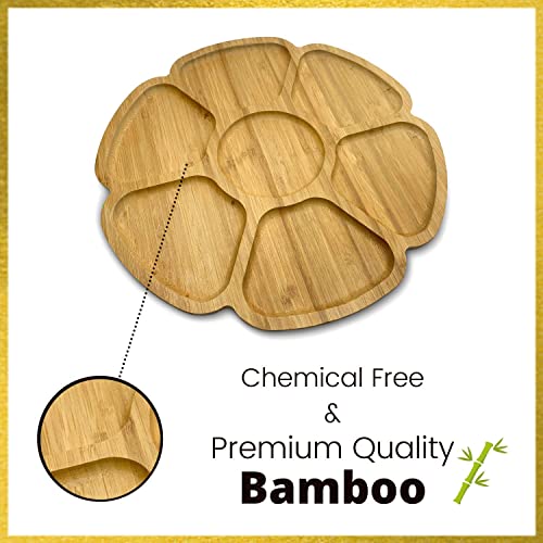 12.6 Inches Premium Bamboo Kitchen Serving Tray – 100% Handmade Crafted Platter – for Parties, Dinners, Holidays – New Sleek Design – Eco-Friendly All-Natural Vegan Wooden Platter - Food Tray