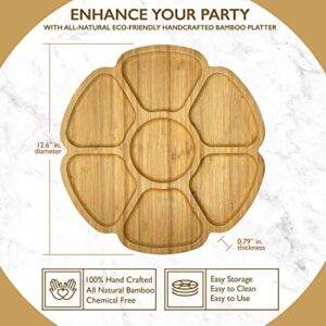12.6 Inches Premium Bamboo Kitchen Serving Tray – 100% Handmade Crafted Platter – for Parties, Dinners, Holidays – New Sleek Design – Eco-Friendly All-Natural Vegan Wooden Platter - Food Tray
