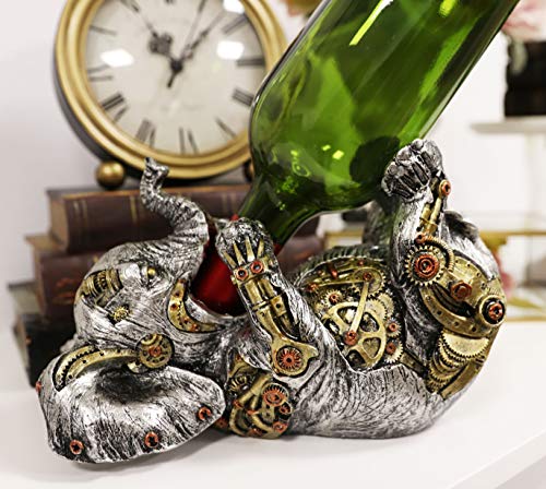 Ebros Steampunk Industrial Victorian Sci Fi Cyborg Robotic Elephant Wine Bottle Holder Figurine 9" Long with Painted Gearwork Clockwork and Mechanical Parts Party Hosting Accessory Elephants