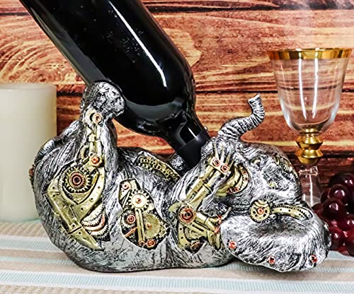 Ebros Steampunk Industrial Victorian Sci Fi Cyborg Robotic Elephant Wine Bottle Holder Figurine 9" Long with Painted Gearwork Clockwork and Mechanical Parts Party Hosting Accessory Elephants