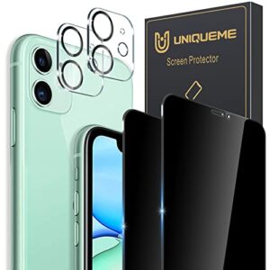 uniqueme [4 pack] for iphone 11 privacy screen protector, 2 pack privacy screen iphone 11 and 2 pack camera lens protector 9h hardness tempered glass (6.1 inch) [not for iphone 12]