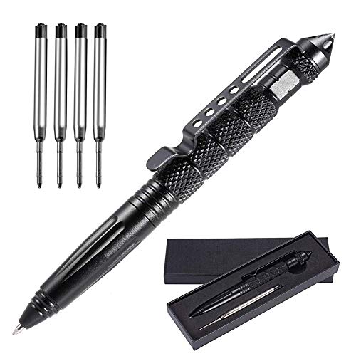 Holoras Tactical Pen Aluminum Self Defense Pen with 4 Ink Refill, Tactical Ballpoint Pen for Emergency Glass Breaker and Smooth Writing