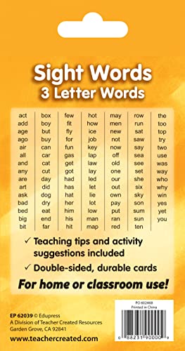 Teacher Created Resources Sight Words Flash Cards - 3 Letter Words (EP62039)