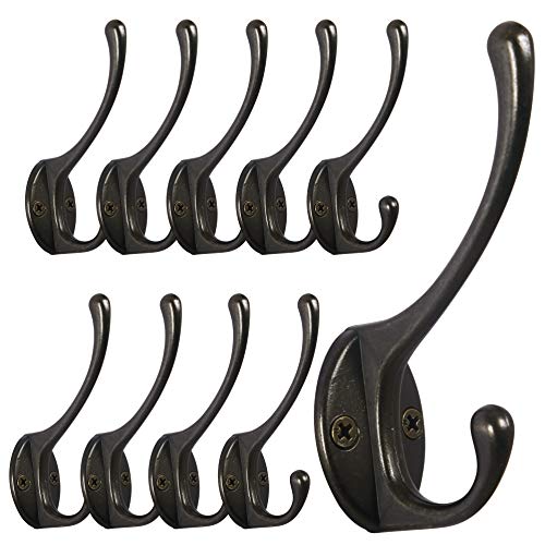 Dseap Coat Hooks Wall Mounted, Pack of 10, Metal Hooks for Hanging, Bronze