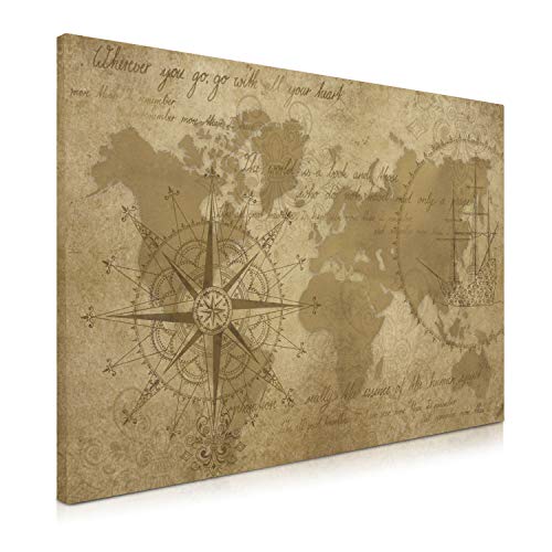 Navaris Magnetic Dry Erase Board - 16 x 24 inches Decorative White Board for Wall with Design, Includes 5 Magnets and Marker - Antique World Map