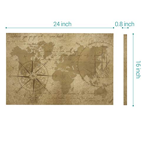 Navaris Magnetic Dry Erase Board - 16 x 24 inches Decorative White Board for Wall with Design, Includes 5 Magnets and Marker - Antique World Map