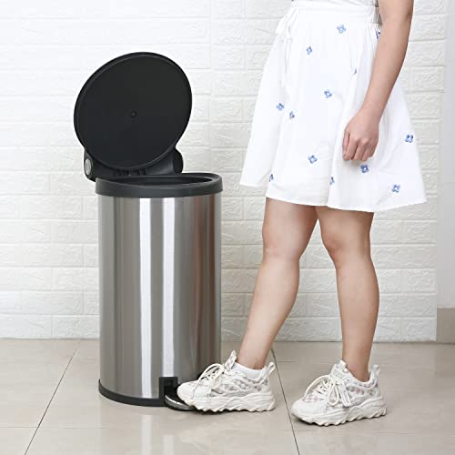 SIMPLYKLEEN Corinth 7.9-Gallon Round Stainless Steel Trash Can with Lid