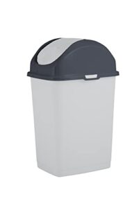 superio 1.25 gal mini plastic trash can with swing top lid, small grey waste bin for countertop, desk, vanity, bathroom 5 quart (whitesmoke/grey)