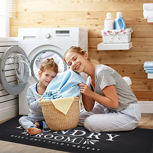 USTIDE Laundry Room Rug, Black Laundry Room Rug Runner 20x48, Non Skid Laundry Room Decor Black Area Rug, Kitchen Mat Floor Mat for Bathroom Washroom Kitchen Sink Mat