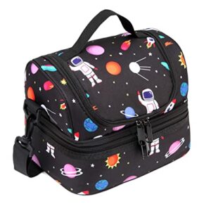 lunch bag for boys, chasechic kids lunch bag insulated lunch box lightweight lunch organizer leak-proof cooler bag with dual compartment and detachable adjustable shoulder strap, black astronaut