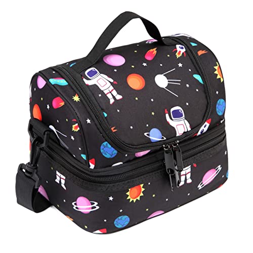 Lunch Bag for Boys, ChaseChic Kids Lunch Bag Insulated Lunch Box Lightweight Lunch Organizer Leak-Proof Cooler Bag with Dual Compartment and Detachable Adjustable Shoulder Strap, Black Astronaut