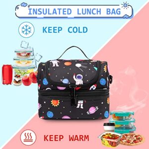 Lunch Bag for Boys, ChaseChic Kids Lunch Bag Insulated Lunch Box Lightweight Lunch Organizer Leak-Proof Cooler Bag with Dual Compartment and Detachable Adjustable Shoulder Strap, Black Astronaut