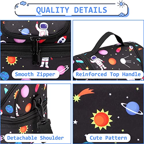 Lunch Bag for Boys, ChaseChic Kids Lunch Bag Insulated Lunch Box Lightweight Lunch Organizer Leak-Proof Cooler Bag with Dual Compartment and Detachable Adjustable Shoulder Strap, Black Astronaut