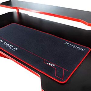 JJS 48" Home Office Gaming Computer Desk with Removable Monitor Stand, R Shaped Large Gamer Workstation PC Table with Cup Holder Headphone Hook Speaker Storage Free Mouse pad, Black/Red