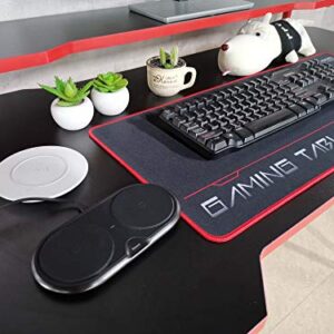 JJS 48" Home Office Gaming Computer Desk with Removable Monitor Stand, R Shaped Large Gamer Workstation PC Table with Cup Holder Headphone Hook Speaker Storage Free Mouse pad, Black/Red