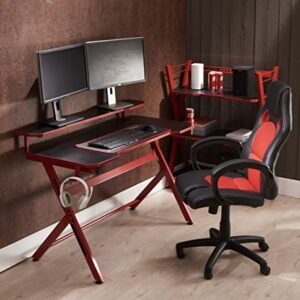 JJS 48" Home Office Gaming Computer Desk with Removable Monitor Stand, R Shaped Large Gamer Workstation PC Table with Cup Holder Headphone Hook Speaker Storage Free Mouse pad, Black/Red