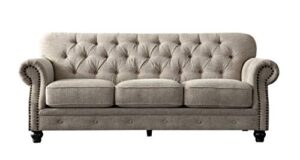acanva collection chesterfield chenille tufted living room sofa, 91"w couch, almond