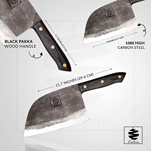 COOLINA PROMAJA Cleaver Knife for Meat Cutting & Vegetable | Carbon Steel Sharp Chef Knife for Kitchen or Outdoor Cooking | Best for Chopping, Slicing, Cutting