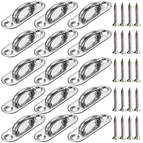 15 Pcs 1.8 Inch 304 Stainless Steel Ceiling Hooks Pad Eyes Plate Marine Hardware Hooks with Screws