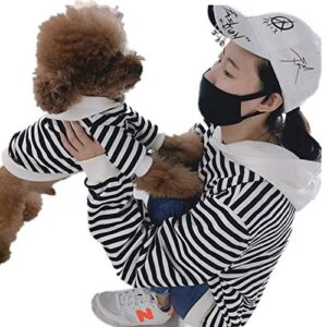 tomoo pet and owner's parent-child matching hoodie,black and white stripe couple outfit attire pet sweat shirts small medium large dog's clothes (black xxl)