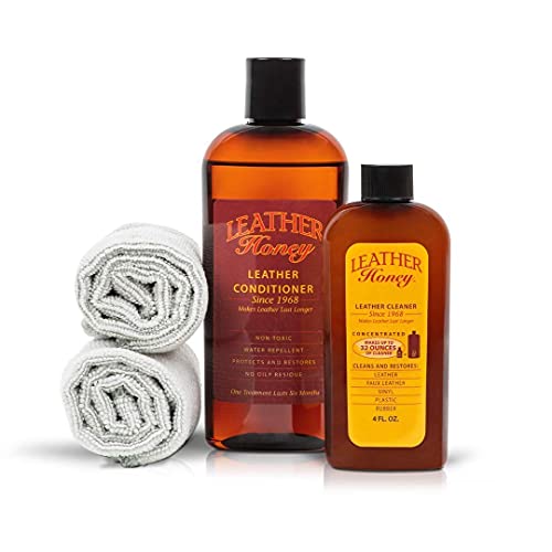 Leather Honey Complete Leather Care Kit Including 4 oz Cleaner, 8 oz Conditioner and 2 Applicator Cloths for use on Leather Apparel, Furniture, Auto Interiors, Shoes, Bags and Accessories