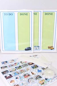 90 real life photos picture cards & 3 home, school, & on the go chart -great for children’s daily routine, chores & responsibilities -promotes great behavior & independence (consumer needs to cut)