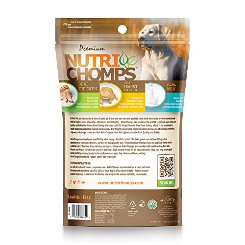 NutriChomps Dog Chews, 5-inch Twists, Easy to Digest, Rawhide-Free Dog Treats, 15 Count, Real Chicken, Peanut Butter and Milk flavors